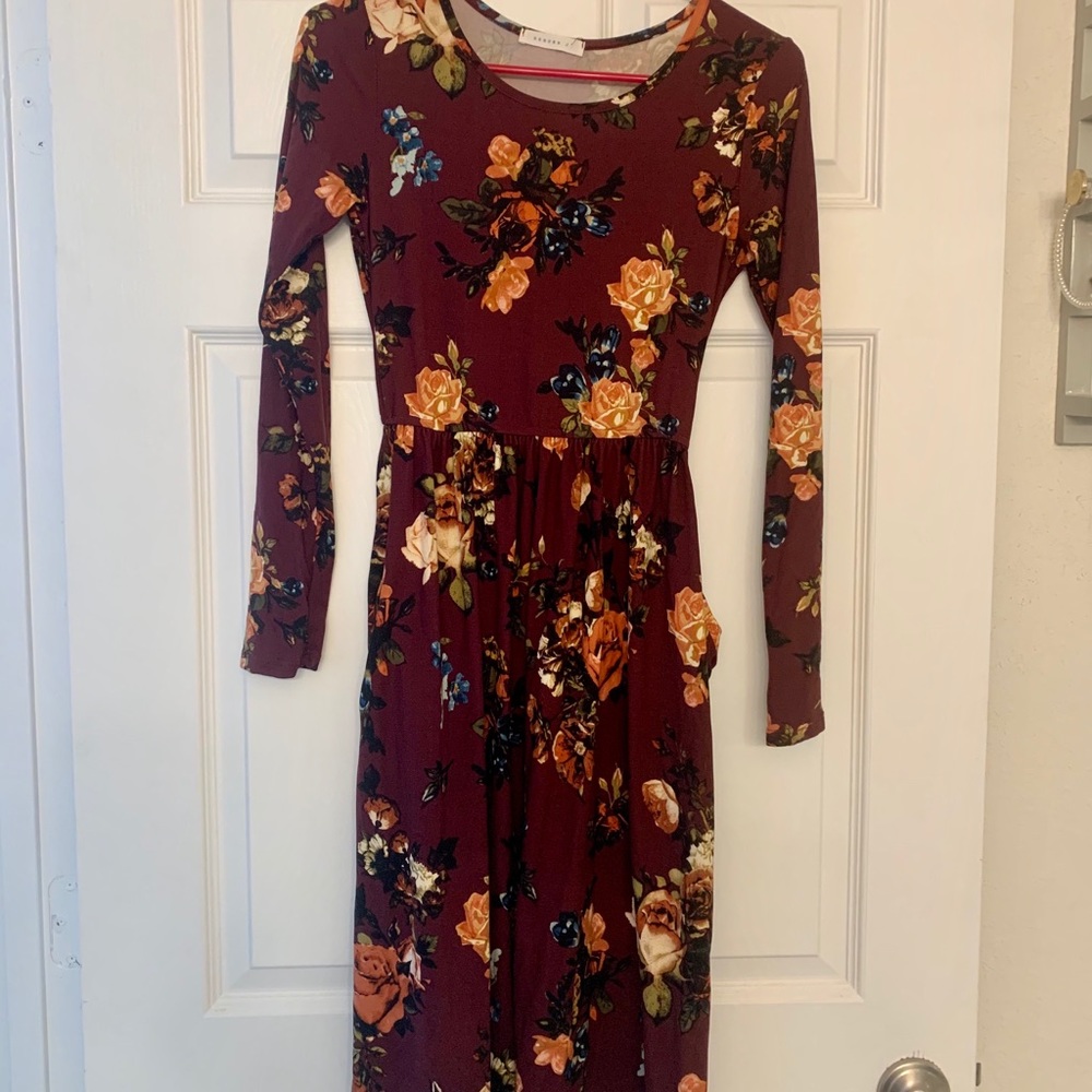 Midi Long Sleeve Winter Floral Dress